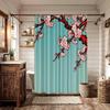 Pink Cherry Blossom Branch on Teal Background Waterproof Shower Curtain 180x200cm - Japanese Style Art Print Bath Home Decor