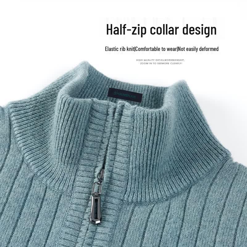 SHANSHAN Men's Thick 100% Wool Half-Turtleneck Pullover Sweater