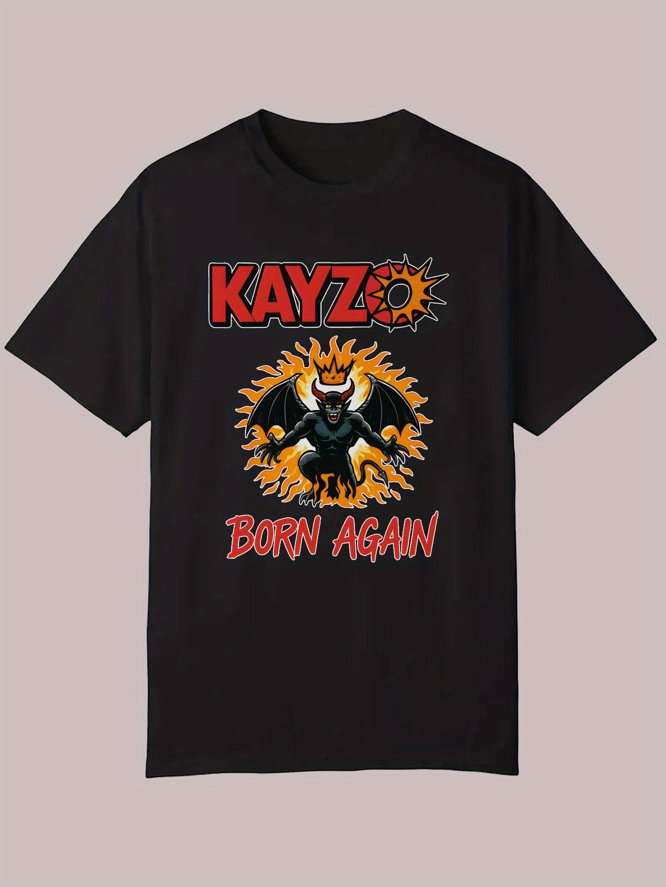Black Graphic T-shirt - KAYZO BORN AGAIN with Fiery Demon Design M