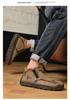 Autumn/Winter Men's Mid-Top Leather Slip-On Martin Boots - Large Size, Handmade, Stitched, Business Style.