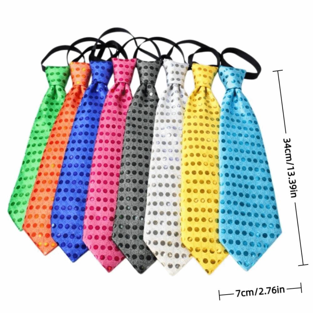 Dot Print LED Luminous Tie Battery Powered Colorful Sequins Glowing Tie Lightweight Unique Men Women Necktie Party Accessories