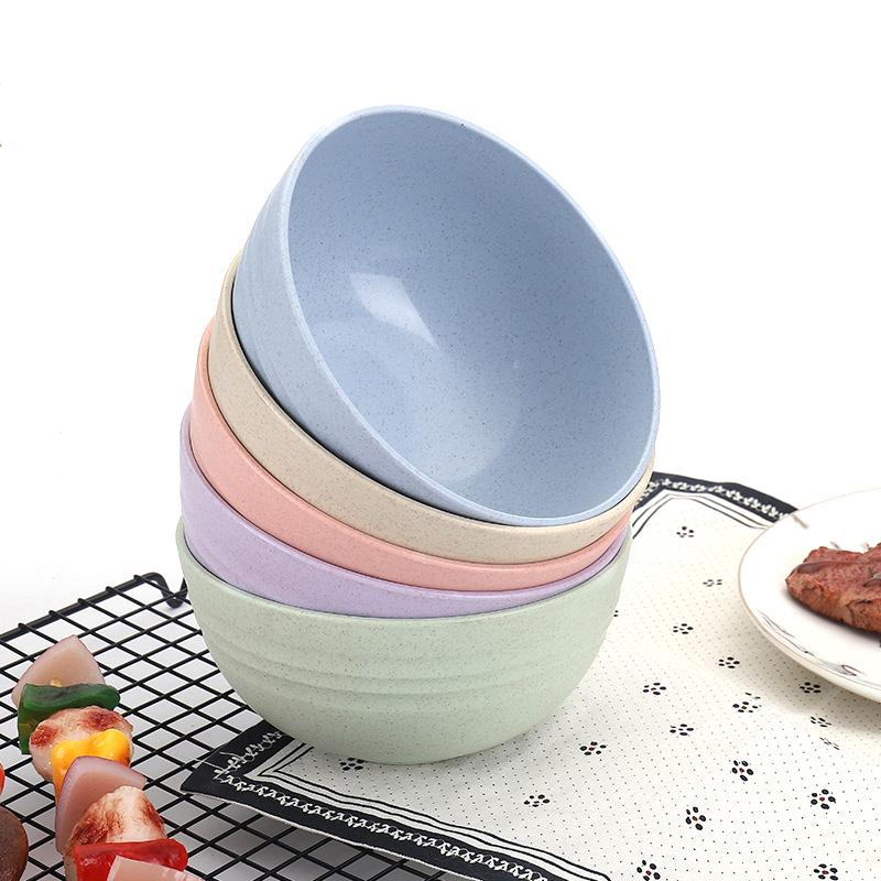 Nordic Colored Wheat Straw Bowls Circular Shatter Resistant Plastic Tableware Bowls For Household Use