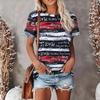 Letter stripe printing O-neck summer women's short-sleeved T-shirt casual loose Y2K streetwear