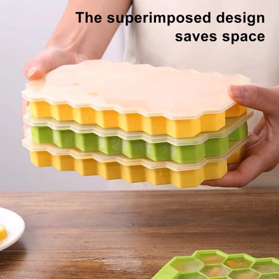37 Cavity Honeycomb Ice Tray BPA-Free Slow-Melt Reusable Small Ice Mold with Lid Easy Release Silicone Ice Cube Maker for Freezer