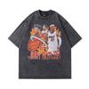 American High Street Vintage Print Oversize Small Neckline Short Sleeve T-Shirt Washed Half Sleeve Top