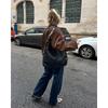 Women Vintage Loose Brown Suede Jacket Casual Fashion Outerwear For Ladies