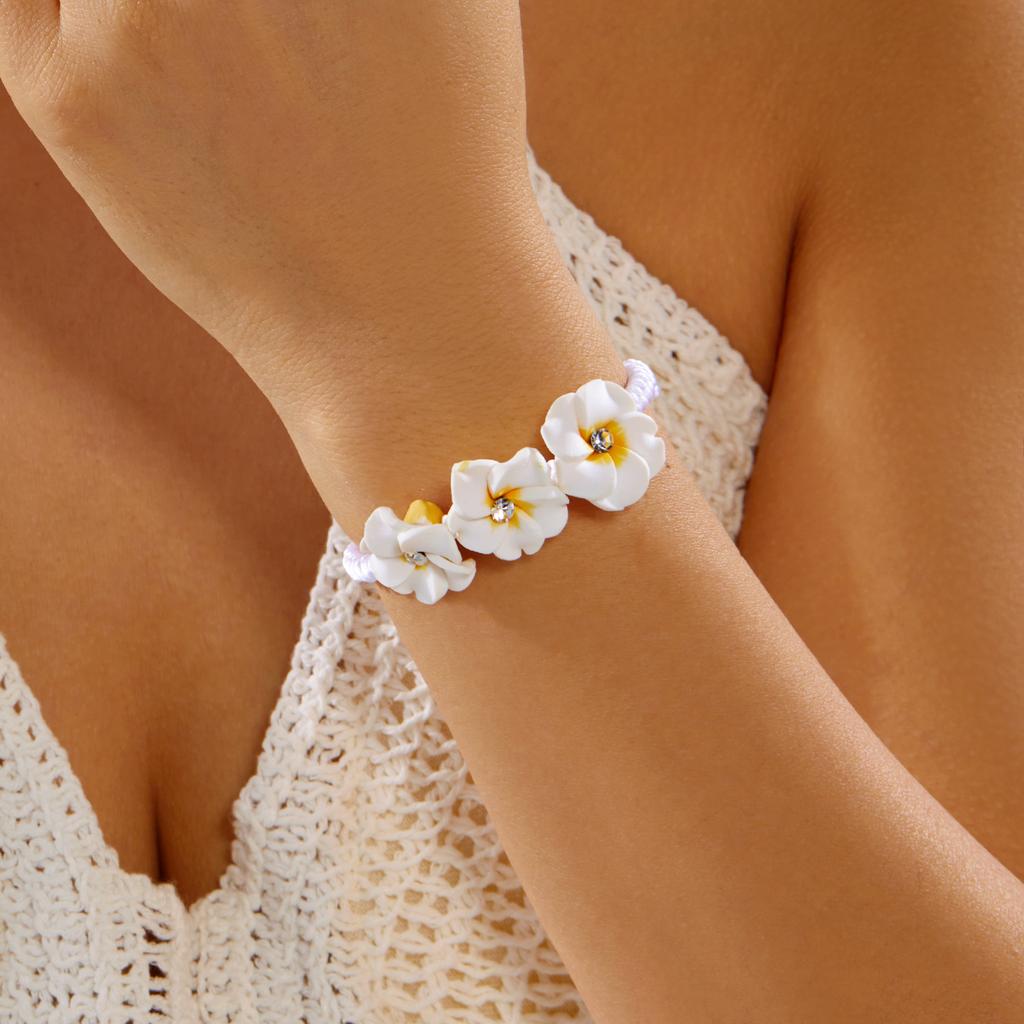 Braccialetto dell'amicizia Fiore Plumeria Carino per Donne Ragazze Braccialetto dell'amicizia Fatto a Mano Coordinato Y2K Gioielli per Vacanze Estive Spiaggia