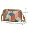 Stylish PU Leather Crossbody Bag Color Block Ethnic Design Adjustable Detachable Strap Zipper Closure Inner Phone Pocket