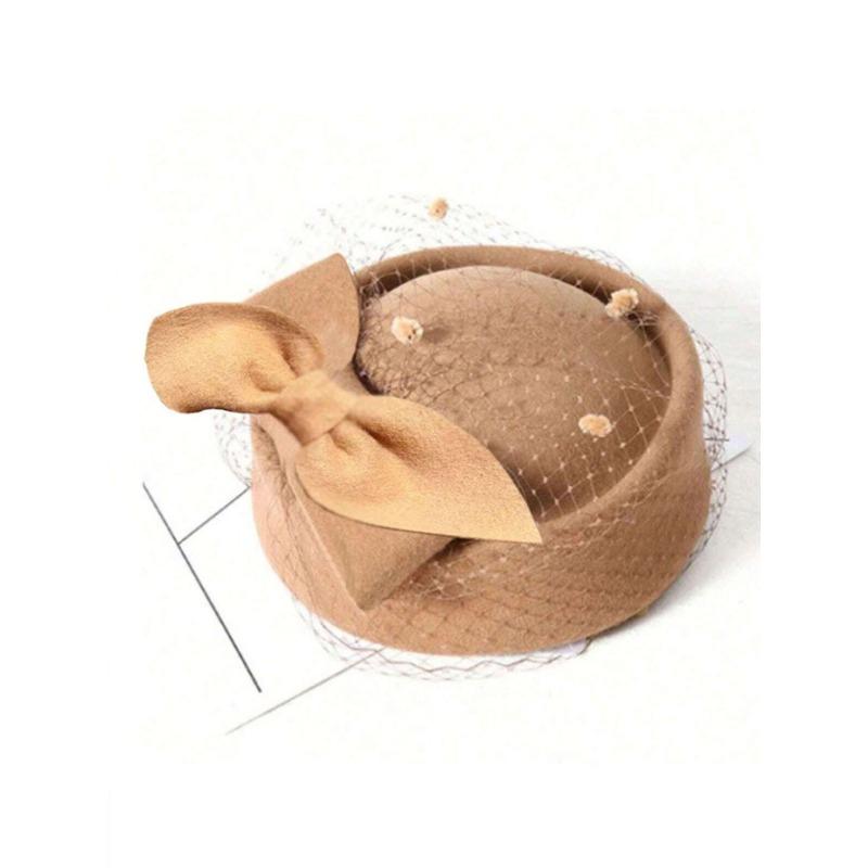 

Осень и Зима Бант Сетка Шерстяная Шляпа Корейский Стиль Стюардесса Британская Шляпка с Маленьким Ароматом Женская One Size