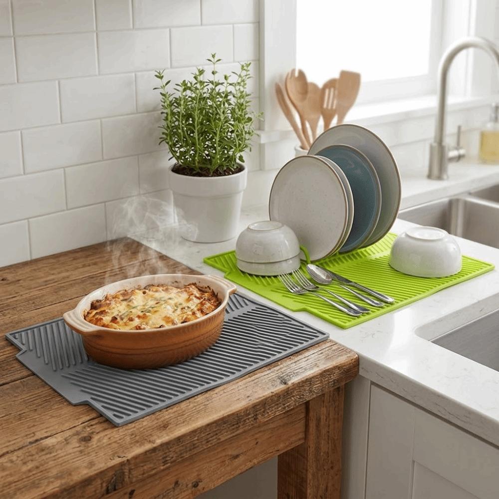

Quick Drain Wave Mat Soft Silicone Heat Proof Coaster Light Weight Silicone Pad Tableware Drying сірий