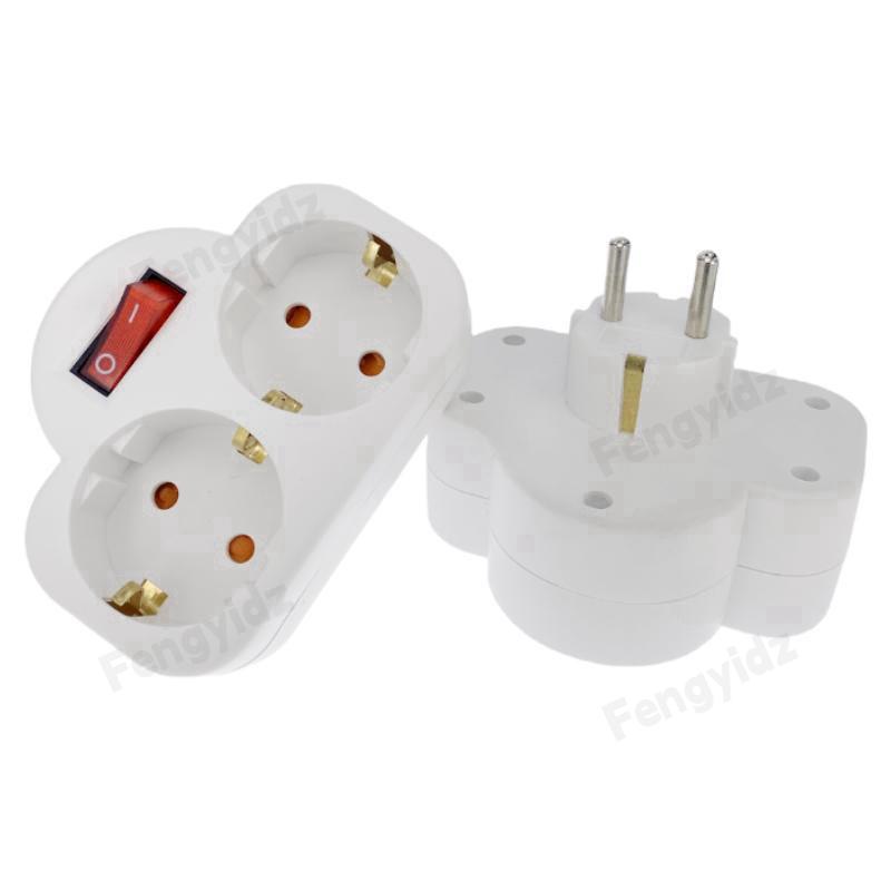 EU Extend Socket With ON/OFF Switch 2Pin Germany Standard Grounding Expansion Socket 1 To 1/2/3 Way Port Extension Converter 1