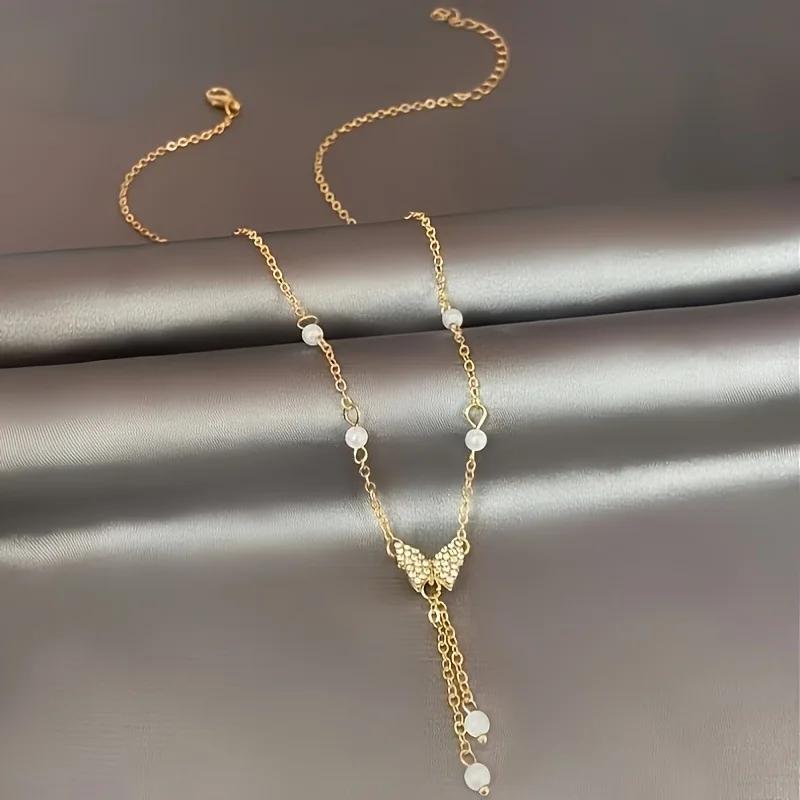 French Style Women Gold Plated Butterfly Tassel Pendant Necklace Suitable For Daily Party Wear Birthday Gifts Bridesmaid Jewelry