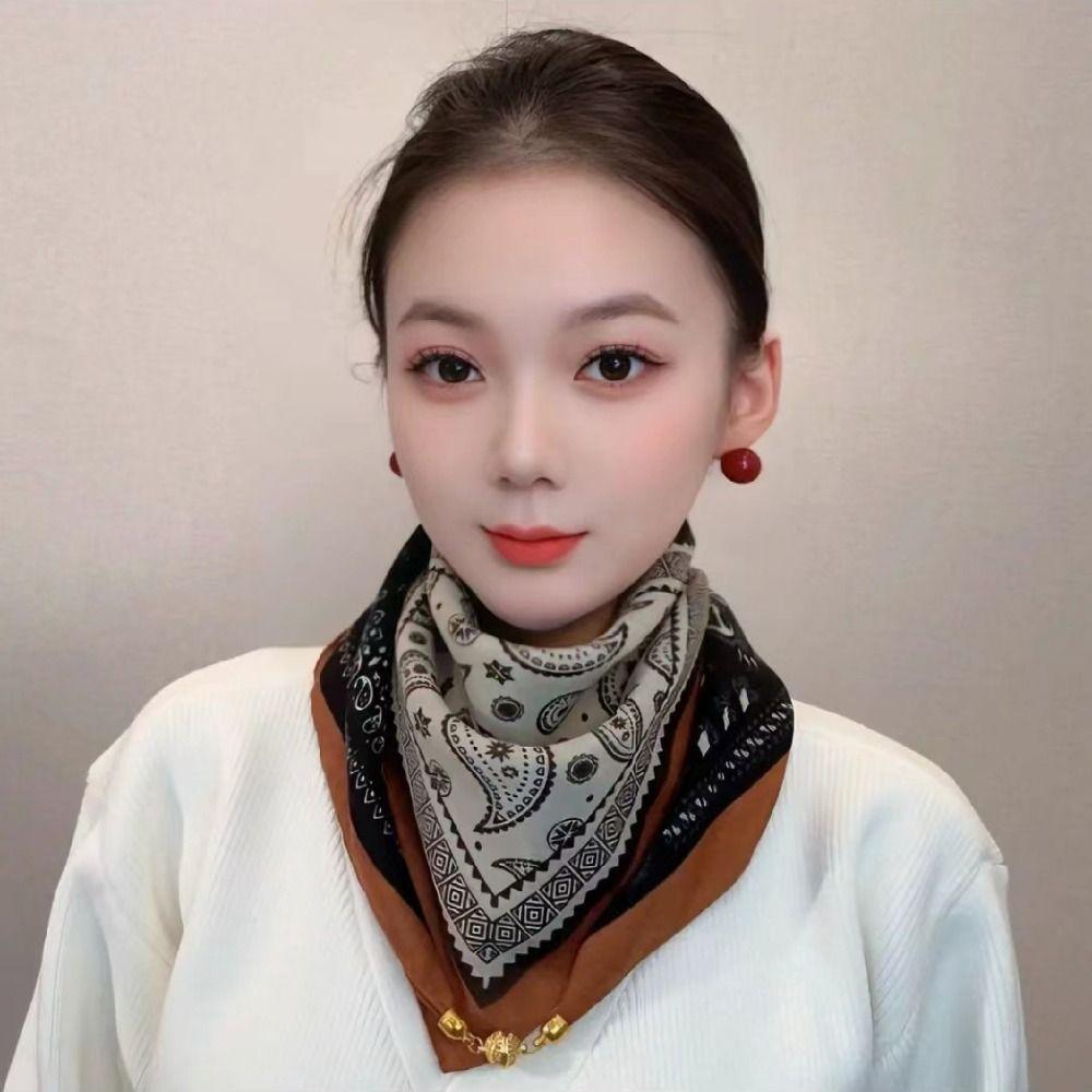 Fashion Cotton Linen Winter Silk Scarf Soft Warm Magnetic Buckle Scarf Thicken Triangular Scarf Women