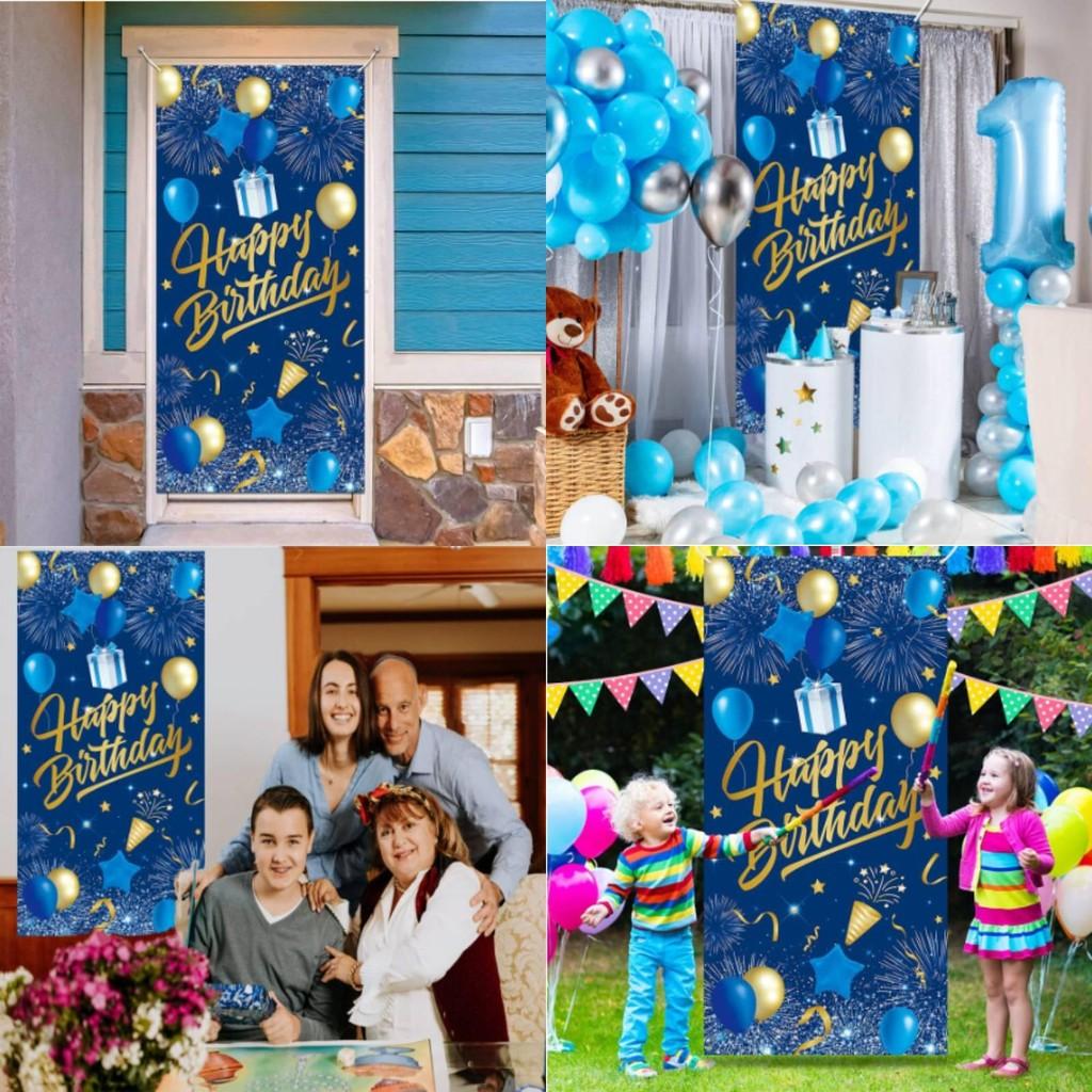 Navy Gold Blue Happy Birthday Door Banner Cover For Festival Backg Photography