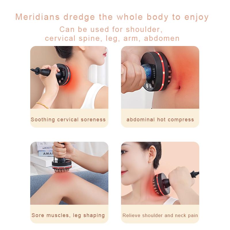 Electric Body Gua Sha Massager Fat Burning Scraping Slimming Machine Meridian Brush Guasha Tool Vibration Infrared Heat Anti Cellulite