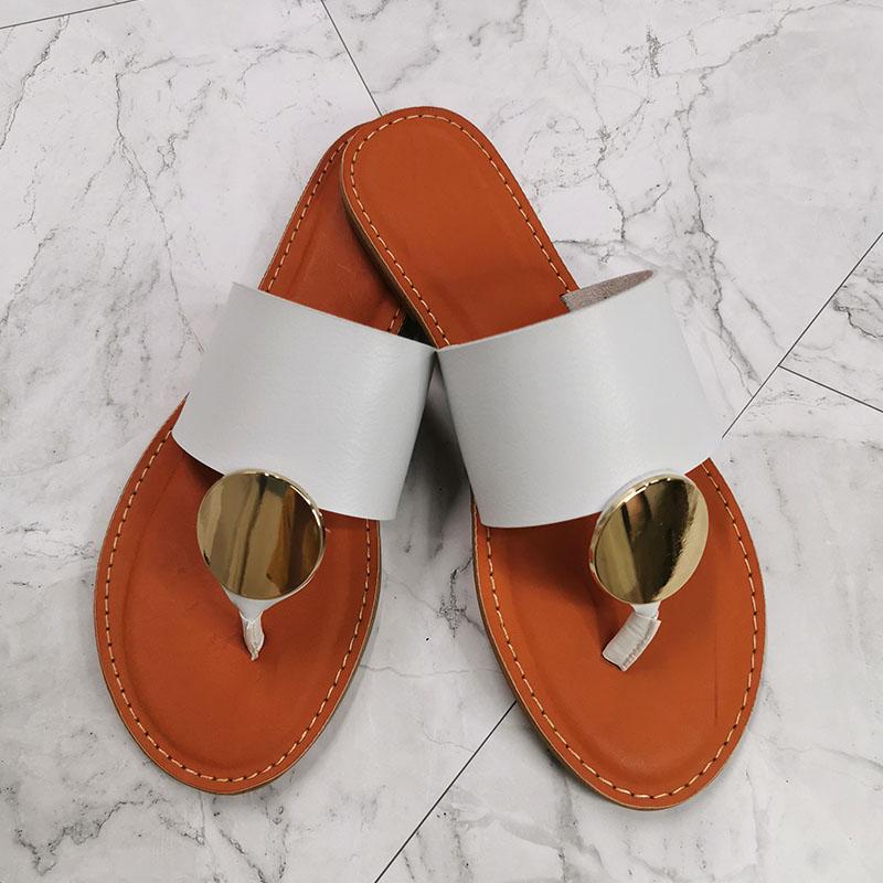 Large Size Women Sandals Flat Summer Beach Slides Shoes Leather Summer Outdoor Slippers Woman Open Toe Women Metal Sandals