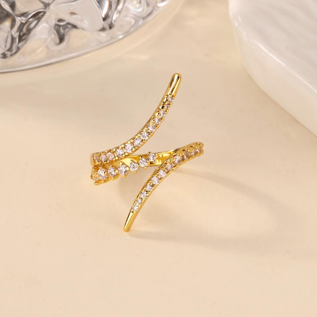 Luxury Geometric CZ Zircon Open Rings For Women Gold Color Stainless Steel Ring Shiny Fashion Jewelry Party Gift
