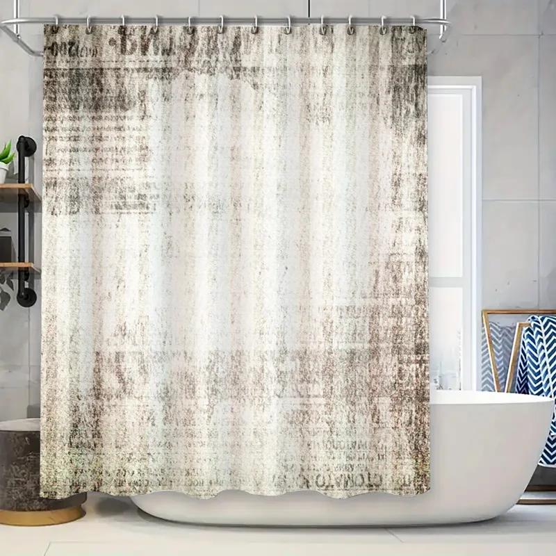 

Vintage-Inspired Shower Curtain Set With Distressed Print For Modern Bathroom Decor White/Gold Color Scheme W60H190(CM)-1 Pcs