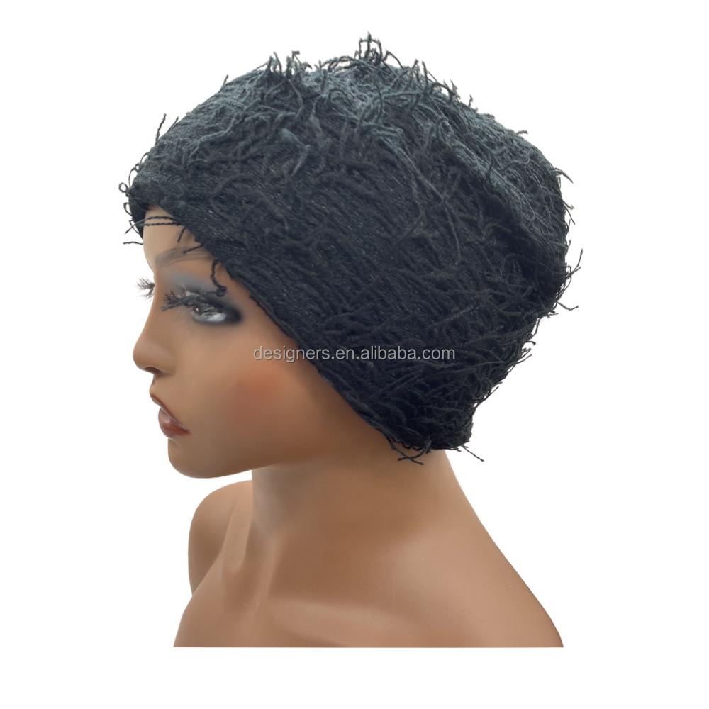 Knit Cuffed Camouflage Beanie Skull Cap Warm Winter Hats Fisherman Hunting Grassy Distressed Beanie for Men and Women чёрный