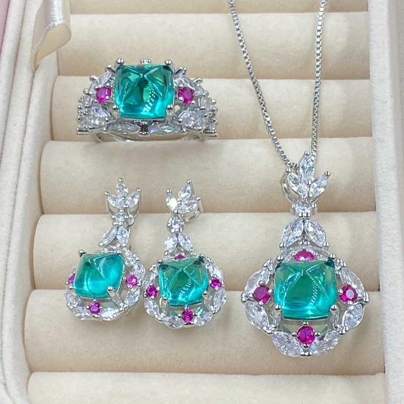 

SACE GEMS классический медный сплав циркон кольцо серьги кулон ожерелье ювелирные наборы подарки для свадебной вечеринки Open синий