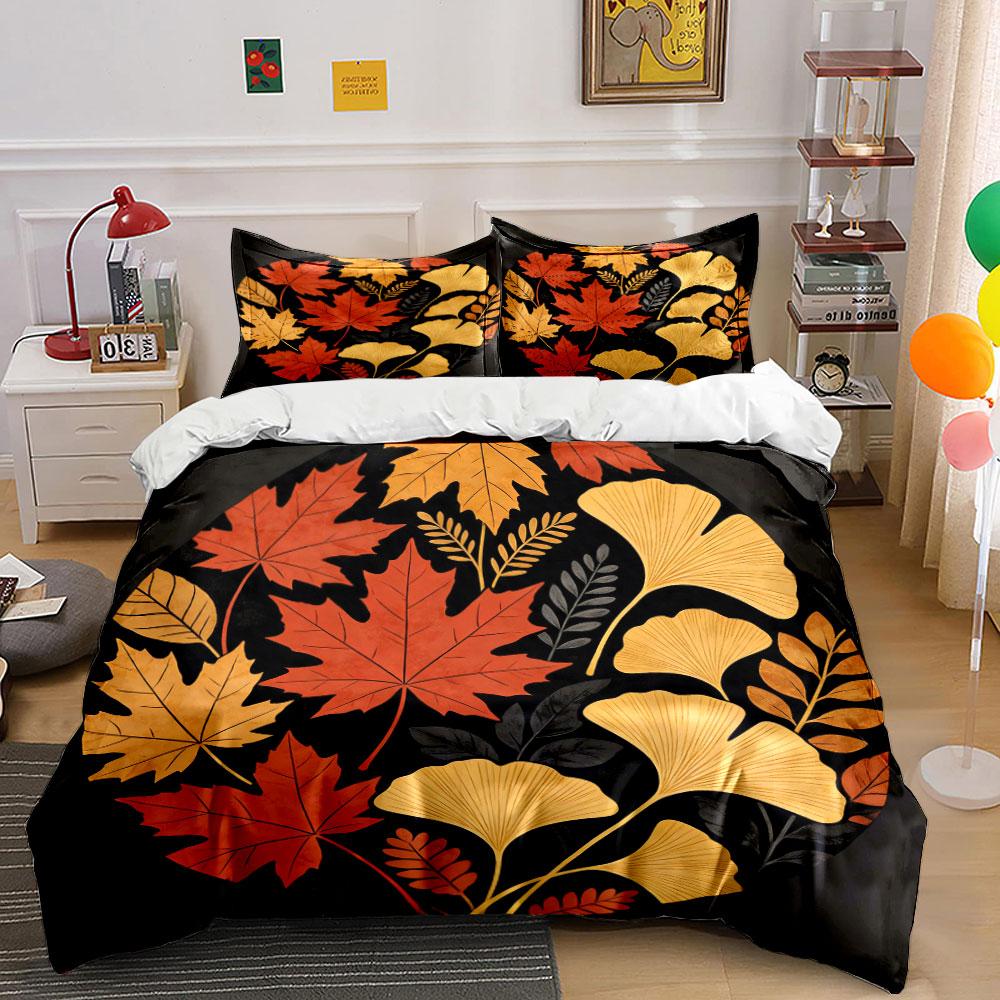 Autumn Leaf Decorative Set Soft Comfortable Duvet Cover Bedding Set Included 1*Duvet Cover & 2*Pillowcases, Gift