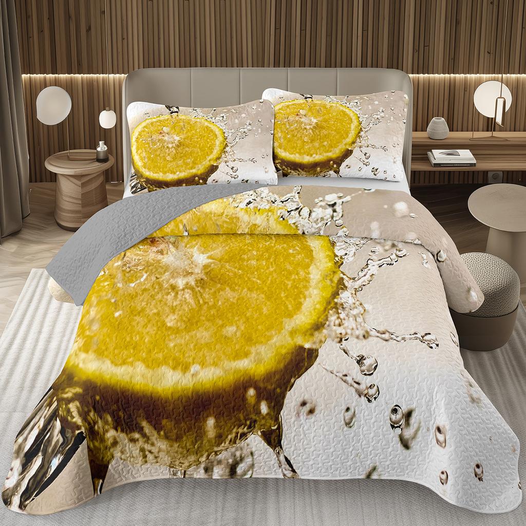 Citroen Twin Queen King Sprei Set Oranje Gewatteerde Sprei 2/3 stuks Zomer Tropisch Fruit Beddengoed Set Botanisch Thema Huisdecoratie