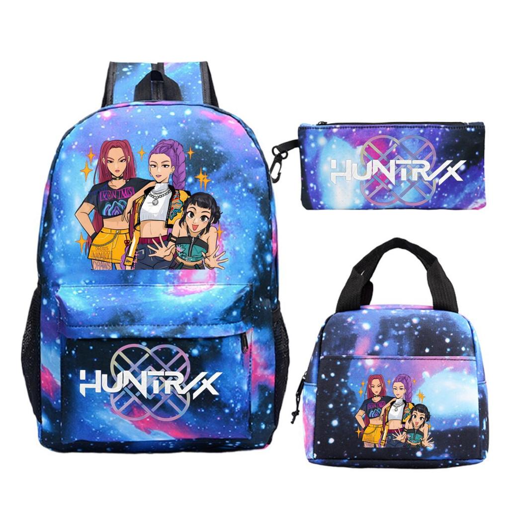 Primary and secondary school students schoolbag three-piece set, animation cartoon personalized printing backpack, casual pencil bag, meal bag