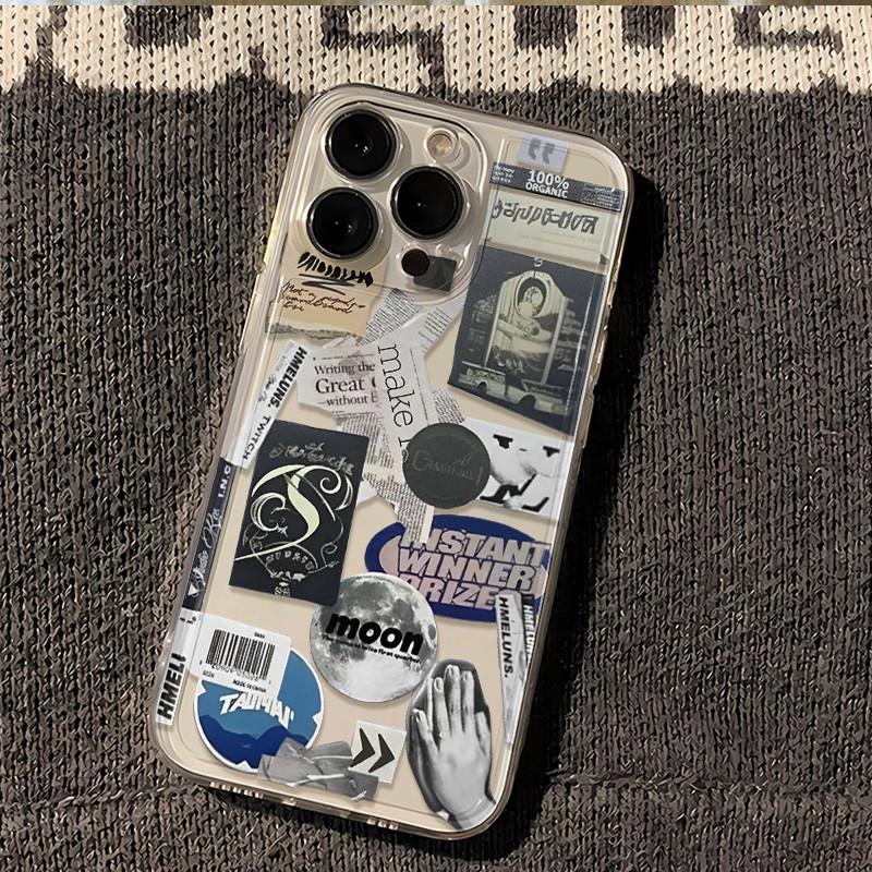 Montage Newspaper Phone Case For iPhone 16 15 Pro Max XS XR X 14 13 12 11 Pro Max Plus 7 8 Plus Mini Y2k Cartoon Soft Back Cover