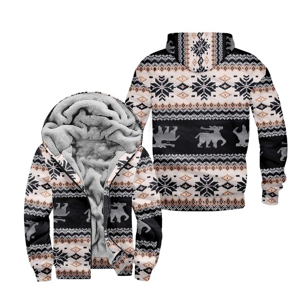 Men's Personalized Casual Printing Long Sleeve Zipper Sweater Thick Cotton Suit Winter