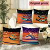 Vintage Swimmer Print Decorative Throw Pillow Covers Pattern Cushion Cover Suitable For Sofa Bedroom Car Pillow Cover