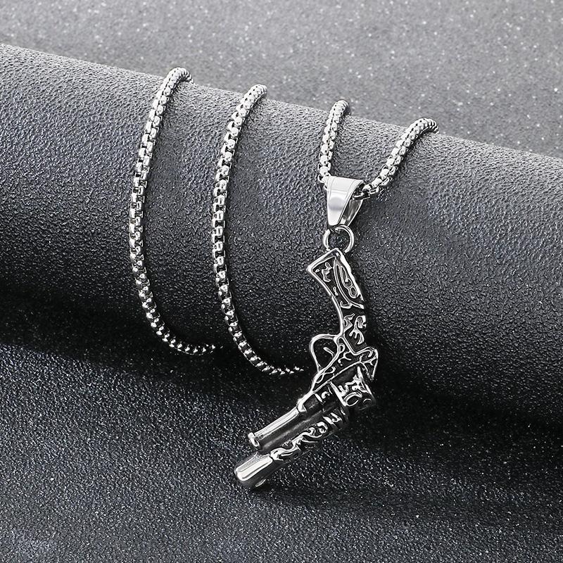 Larger Stainless Steel Gun Charm Pendant Necklace For Men Hip Hop Gold Color Party Jewelry Chunky Rock Boy Gift