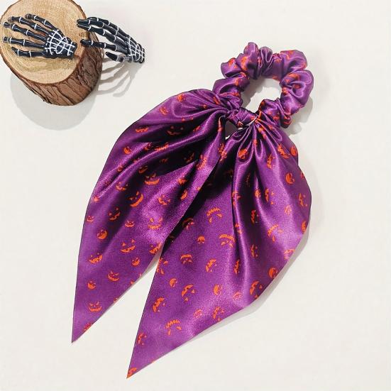 Comfortable Fabric Hair Elastics Halloween Ties for Women Girls, Spooky Spider Web Skeleton Bat Non-damaging Bands Pumpkin Scrunchies, Pleated
