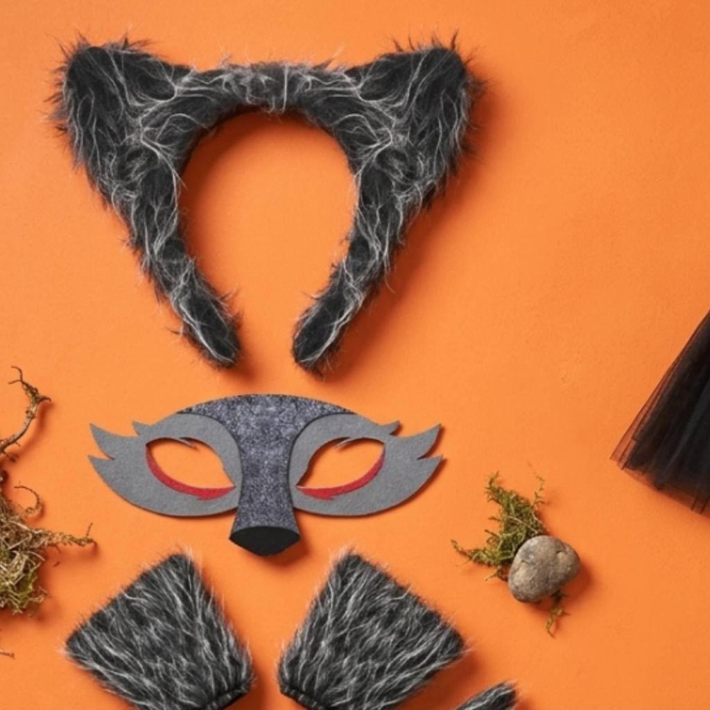 Wolf Costume Accessories Furry Set Fuzzy Animal Tail for Kids,