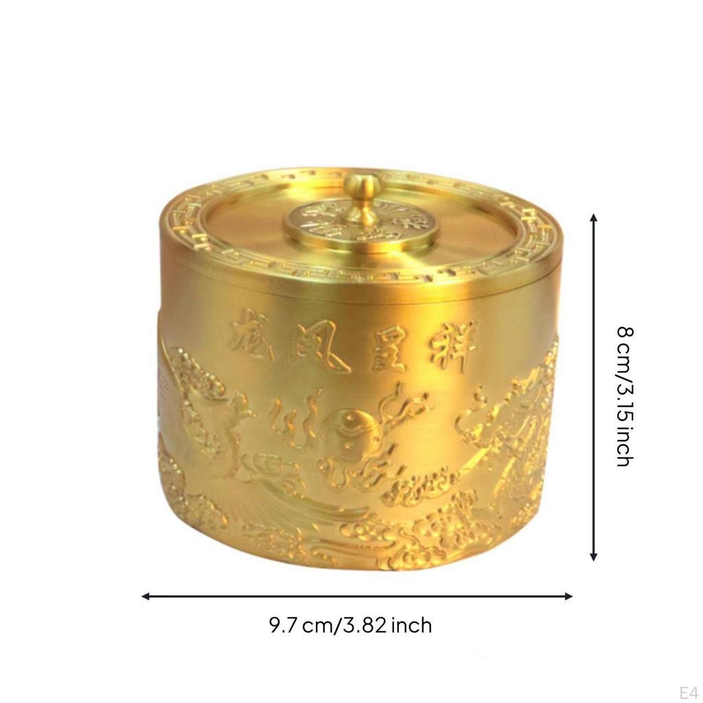 Copper Alloy Tea Tin Canister with Lid Decorative Storage Container Embossed
