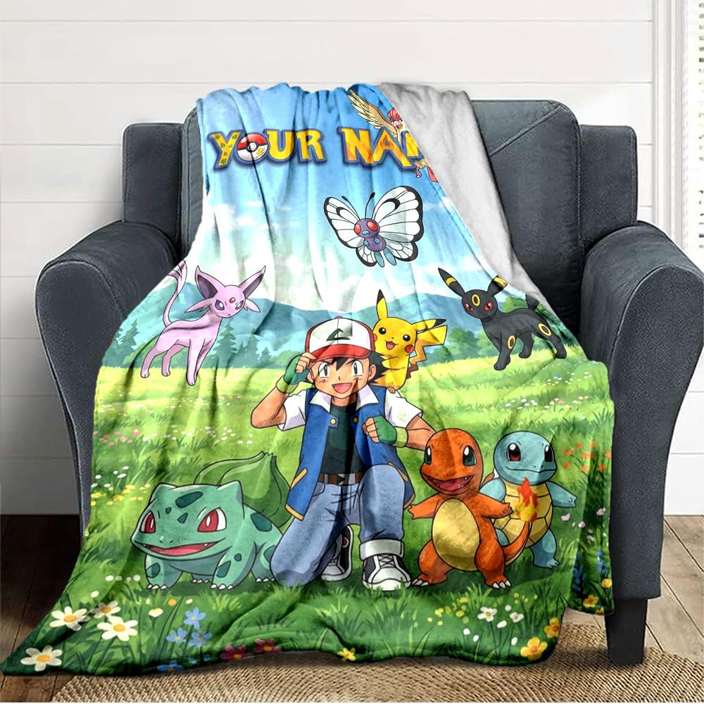 Name Custom Pocket Monster Print Flannel Blanket High Quality Warm Comfortable Cover for All Seasons Perfect for Gifts Home Decor