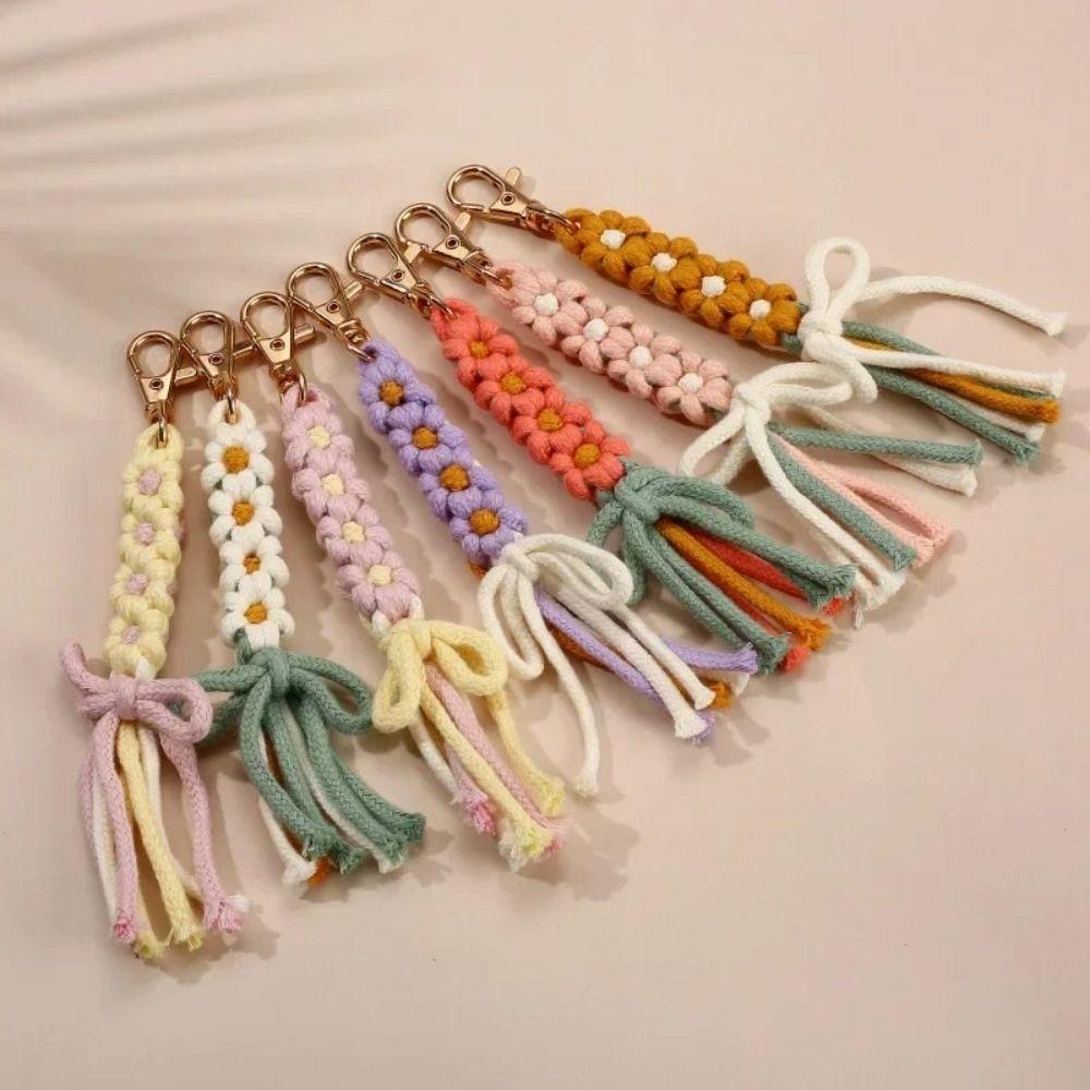 Cute Cotton Rope Key Chains Handmade Multi-purpose Colorful Braided Keychain Large Zipper Puller Women Bag Charm Pendant