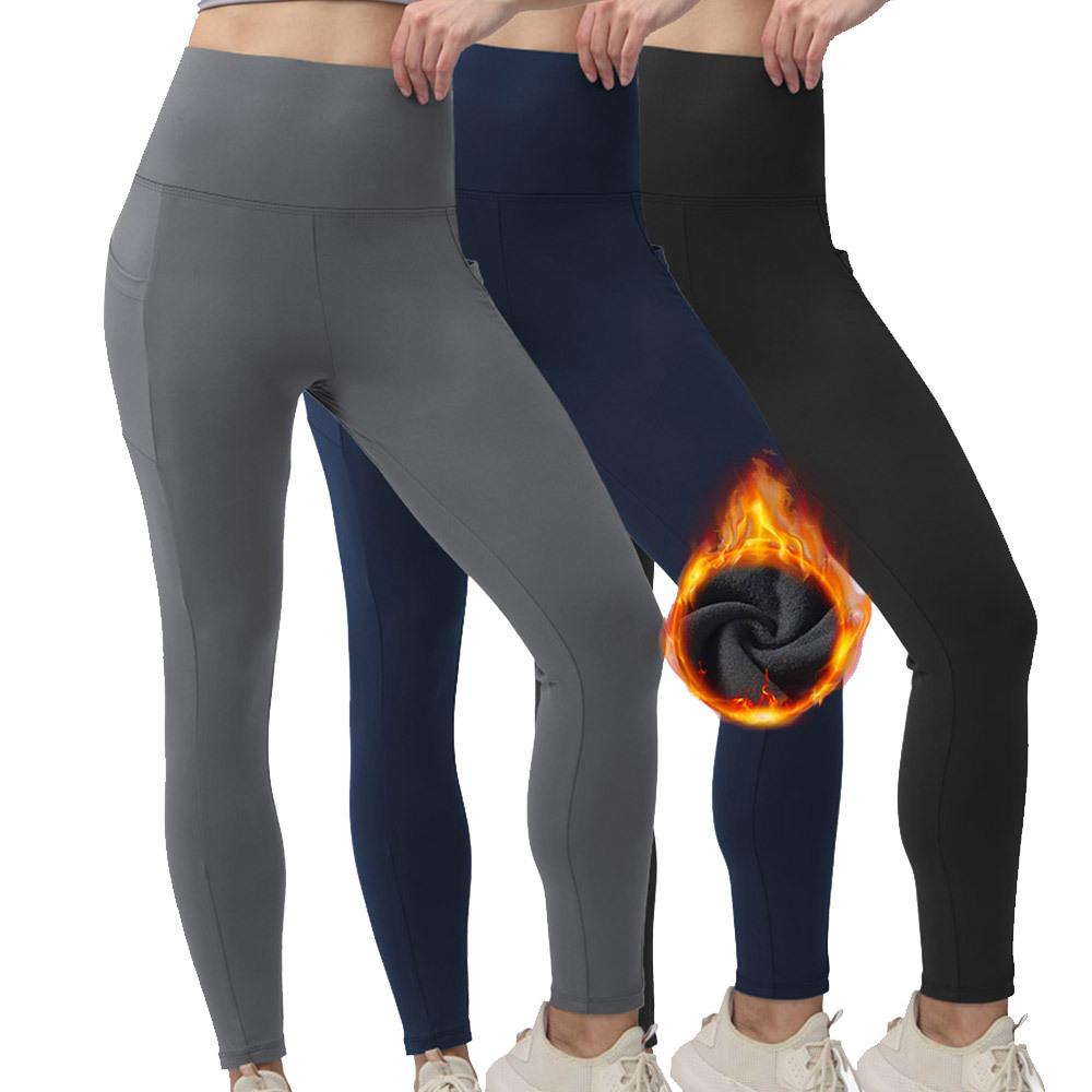 Legíny s fleecovou podšívkou pro ženy Podzim/zima s kapsami S vysokým pasem Sportovní styl Přiléhavé jógové legíny
