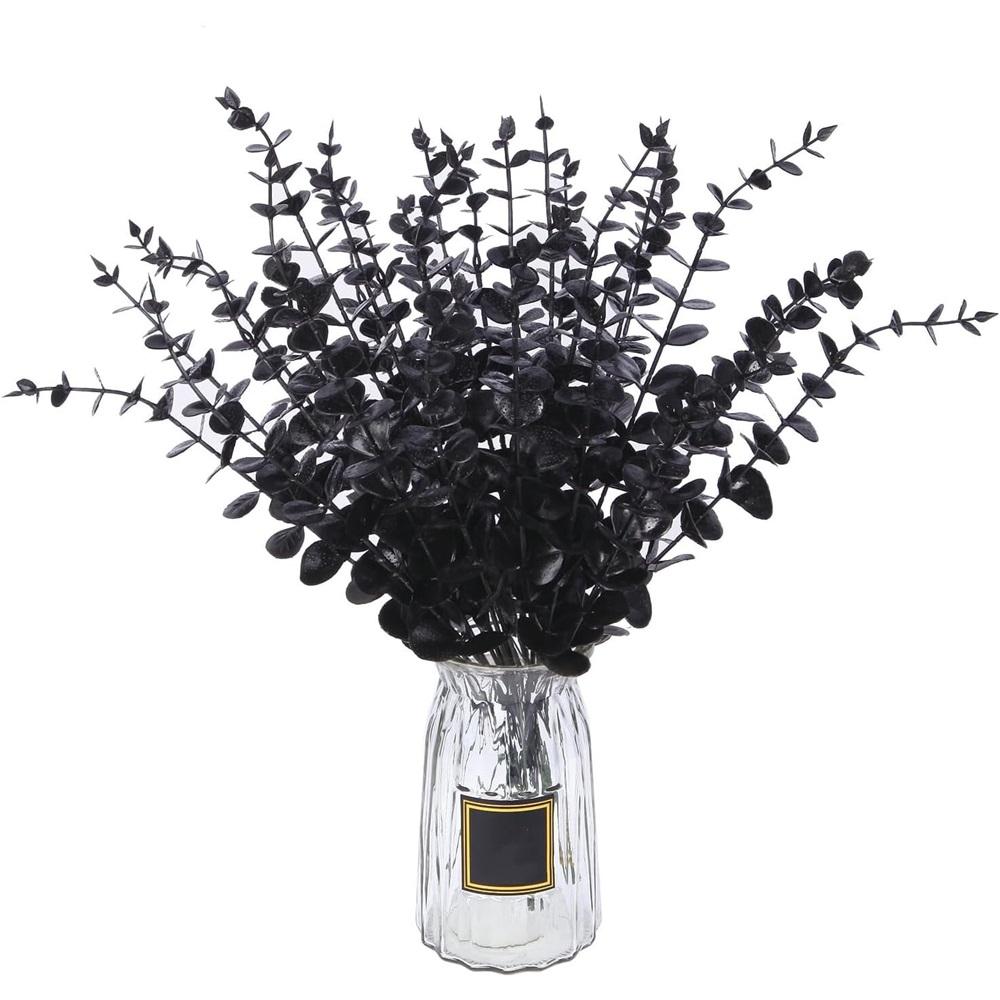 24 Pcs Eucalyptus Stems Black Artificial Eucalyptus Leaves Stems Artificial Fake Flowers for Home Office Flowers