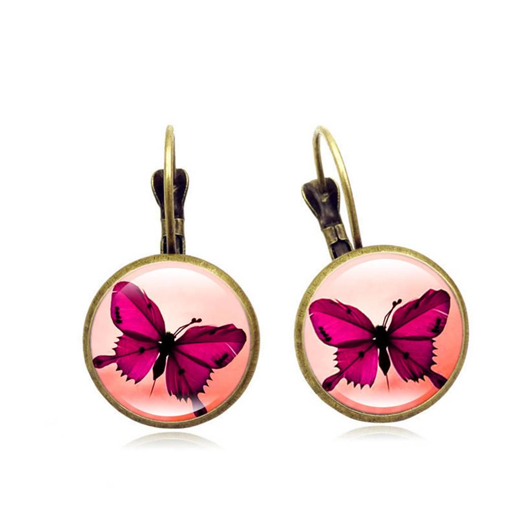 Антикварные круглые серьги-пусеты с бабочками, винтажные женские серьги-кольца с кристаллами и цветами