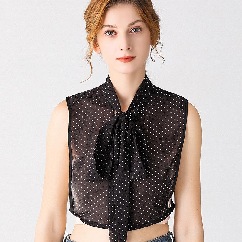 Parfait Assortiment Femmes Grands Nœuds Faux Col Cravate Mode Pois Amovible Demi-Chemise Noir Blanc Fin Faux Col Revers Blouse Haut Décor