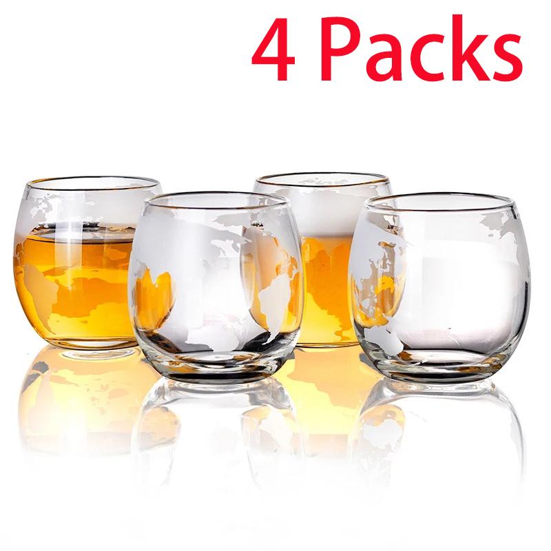 4 Packs Round shaped map print Old Fashioned Cocktail Glass 300ML whiskey glass cup High Borosilicate Glass Tumbler Cup 300ML