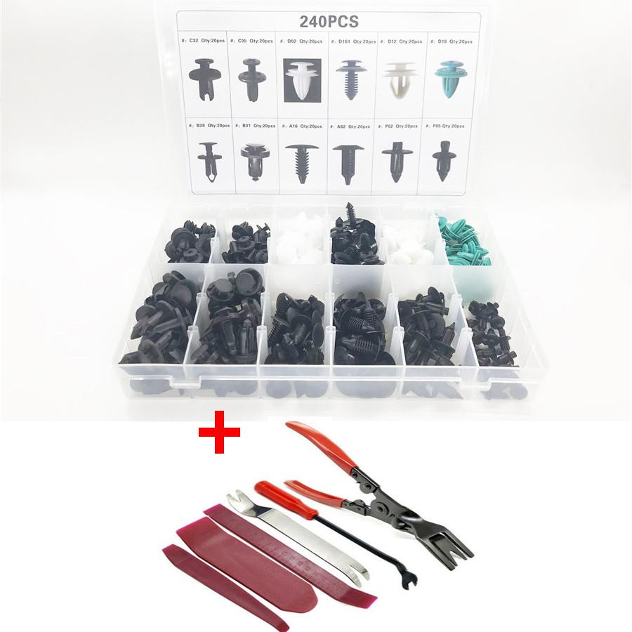 

Universal 240PCS All Cars Mixed Auto Fastener Clip Plastic Box-packed Car Door Bumper Fender Liner Sealing Strip Fixed Clips With 6PCS Car Repair Tool