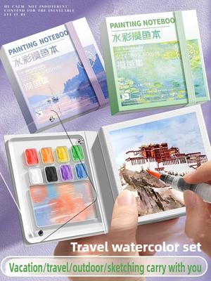 Mini 50 Sheets Portable Tray Medium Thick Pape Sketchbook Watercolor with Paint Tray Palette Stationery School Art Supplies