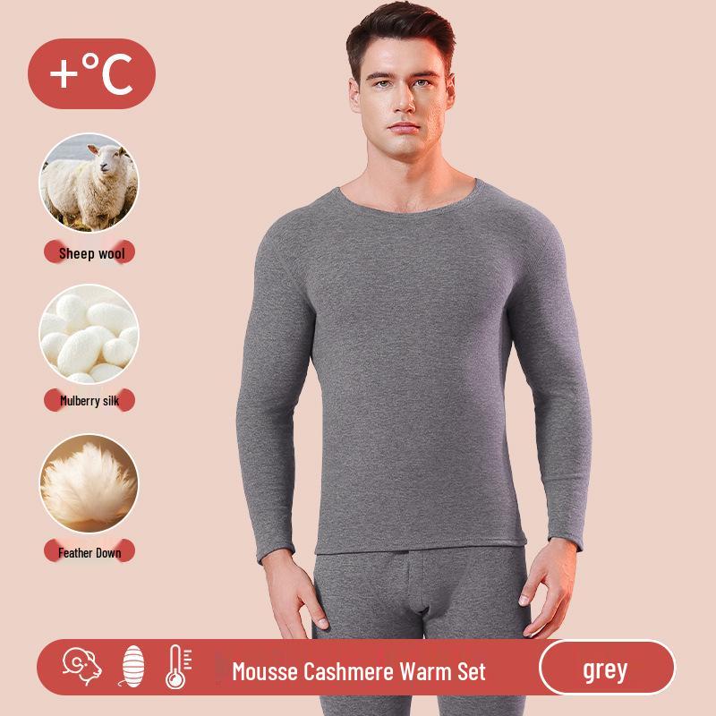 Men's and Women's Ultra-Thick Merino Wool Base Layer: Warm, Skin-Friendly, Round Neck Set for Autumn and Winter