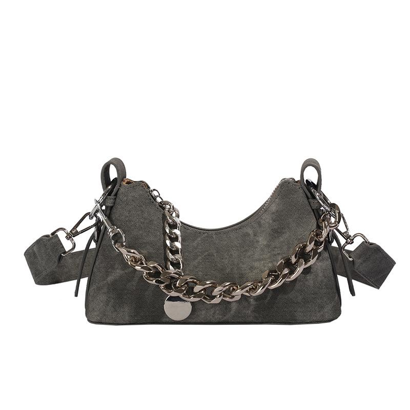 Denim portable small bag summer new simple casual crescent bag chain armpit bag