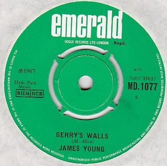 

7inch Record JAMES YOUNG - Gerry s Walls MD1077 Emerald 1967 UK Pop Used