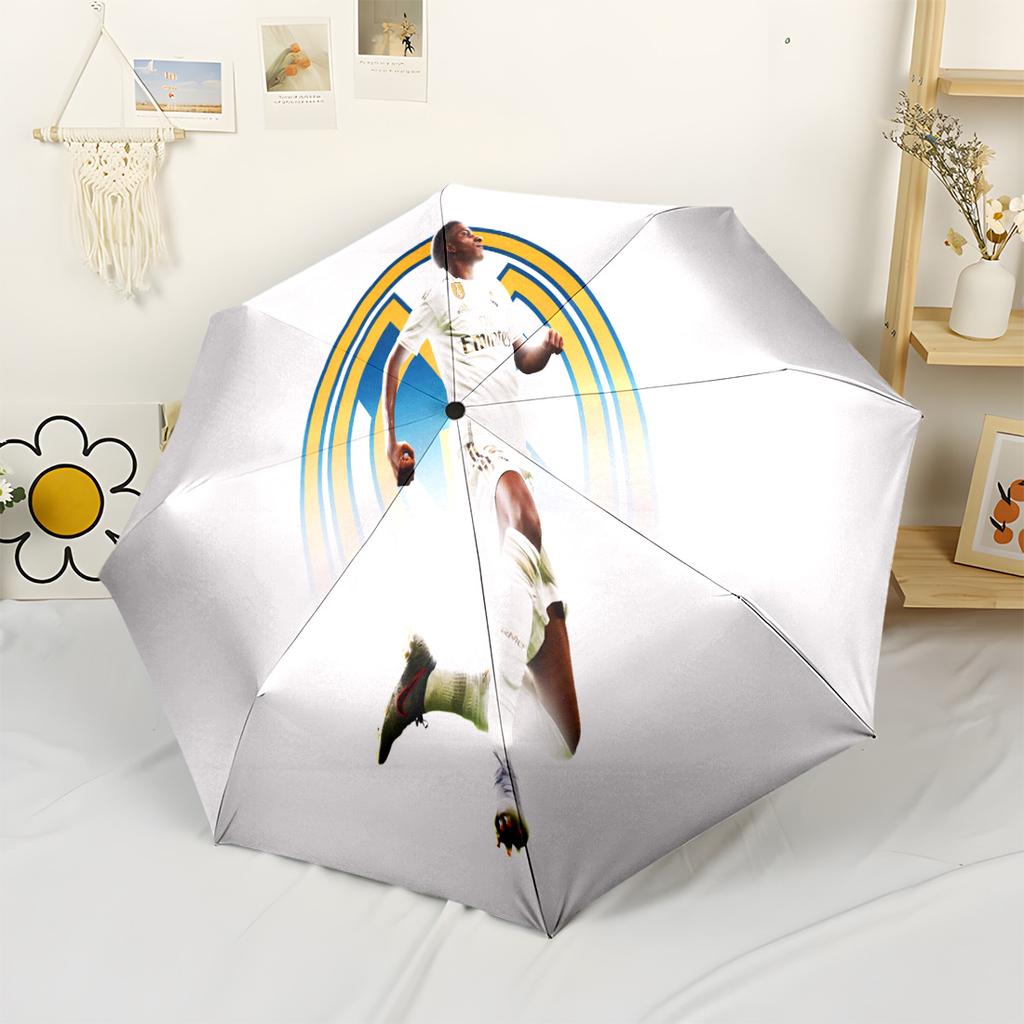 Dynamic Soccer Player Action Portable Automatic Umbrella with 8-Rib Foldable Design All-Season Umbrella for Travel Fashionable Stylish Gift for Women