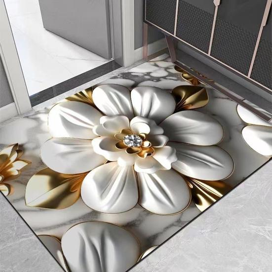 3D Visual Flower Rug Diatomaceous Earth Absorbent Bath Mat Floral Floor Mat with Non-Slip Backing for Entrance Kitchen Bathroom Shower