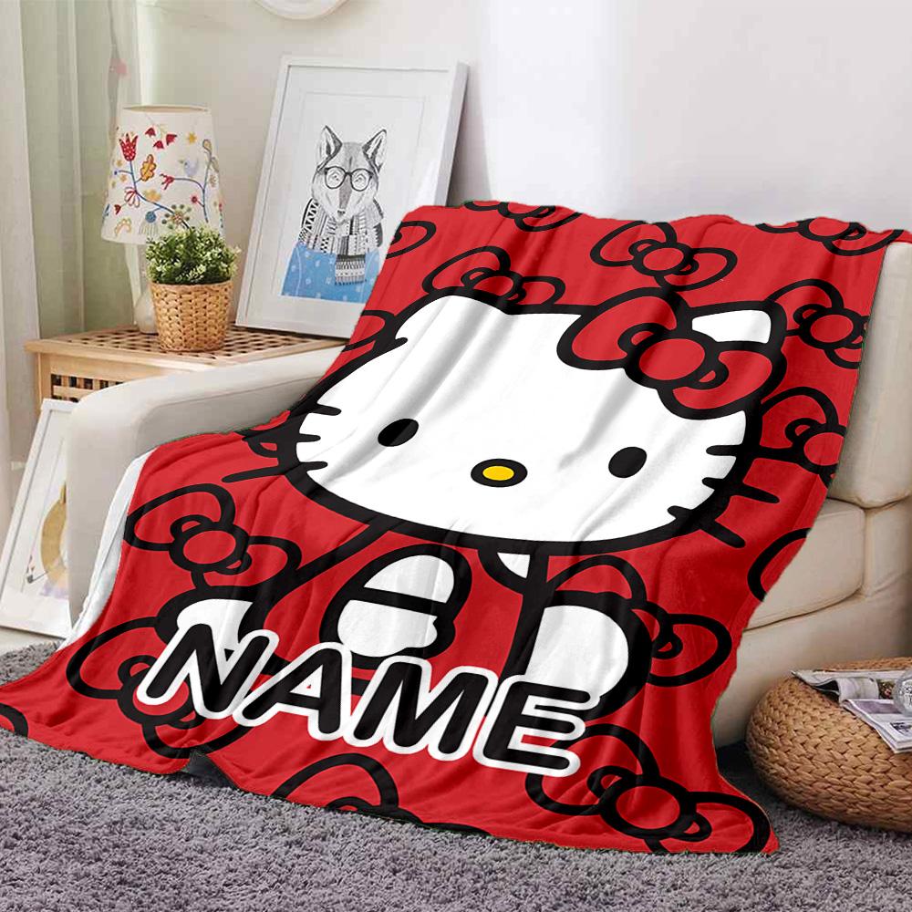 Customizable HelloKitty5 Throw Blanket – Personalized Name, All-Season Cozy Snug Blanket, Machine Washable, Personalized Blanket