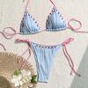 Lace Up Bikini Suit Ruffled Halter Neck Sling Swimsuit Fashion Swimwear Set  Swimming Pool